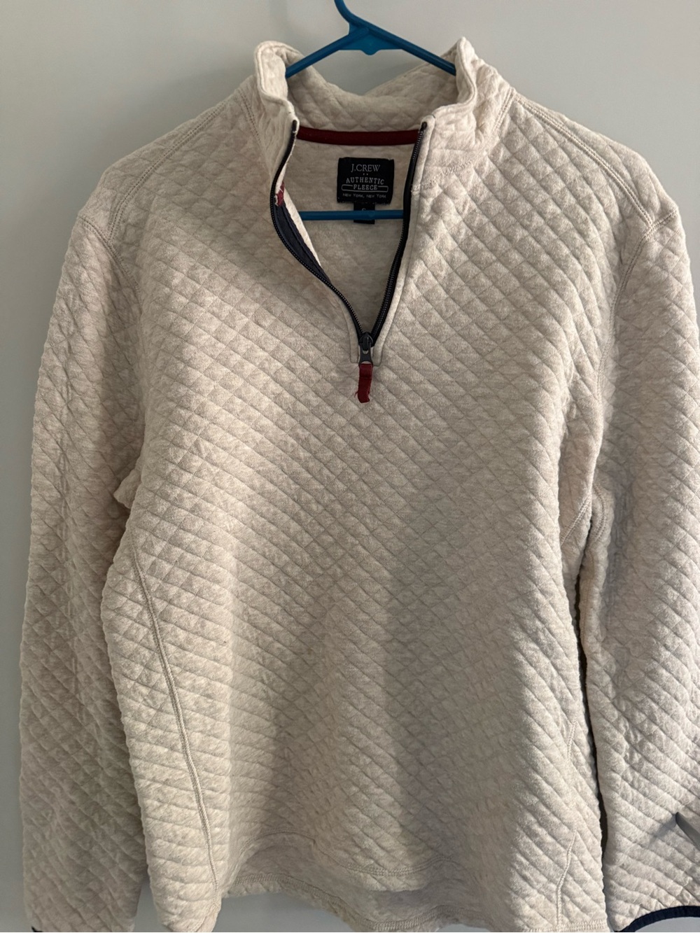 J. Crew Factory Men’s Cream Quilted Half-Zip Sweater